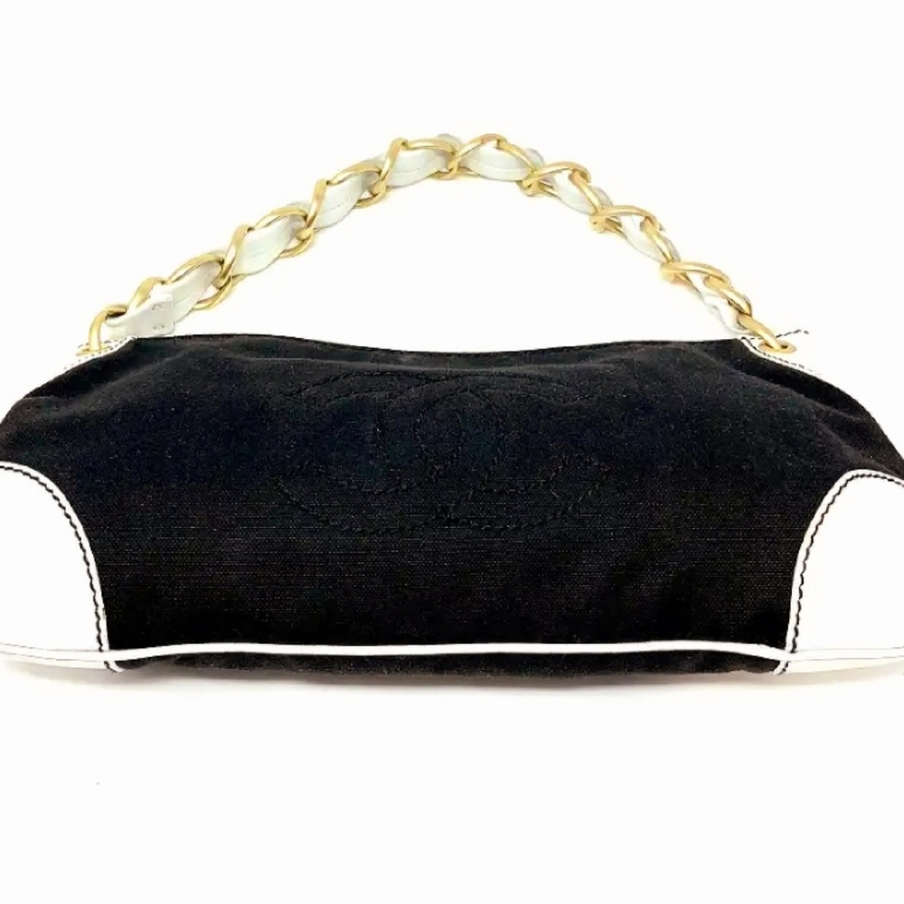 💯Authentic Chanel Vintage Navy Canvas With White Leather